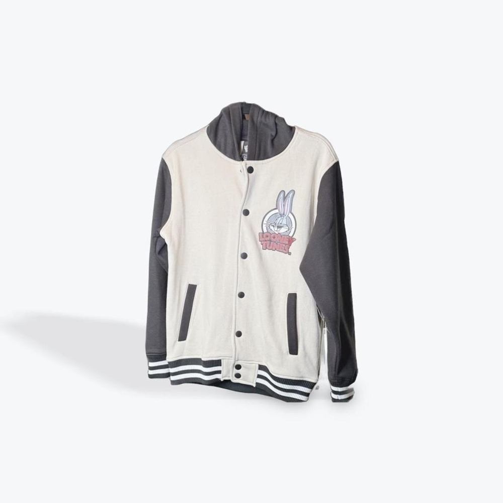 Looney Tunes‎ Bugs Bunny Varsity Jacket Kids XL 18-20 Black White Retro - Picture 2 of 8